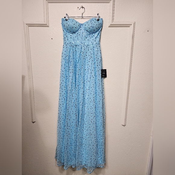 Lulus Radiant Reflection Light Blue Sequin Tulle Strapless Maxi Dress M Wedding - Picture 6 of 10